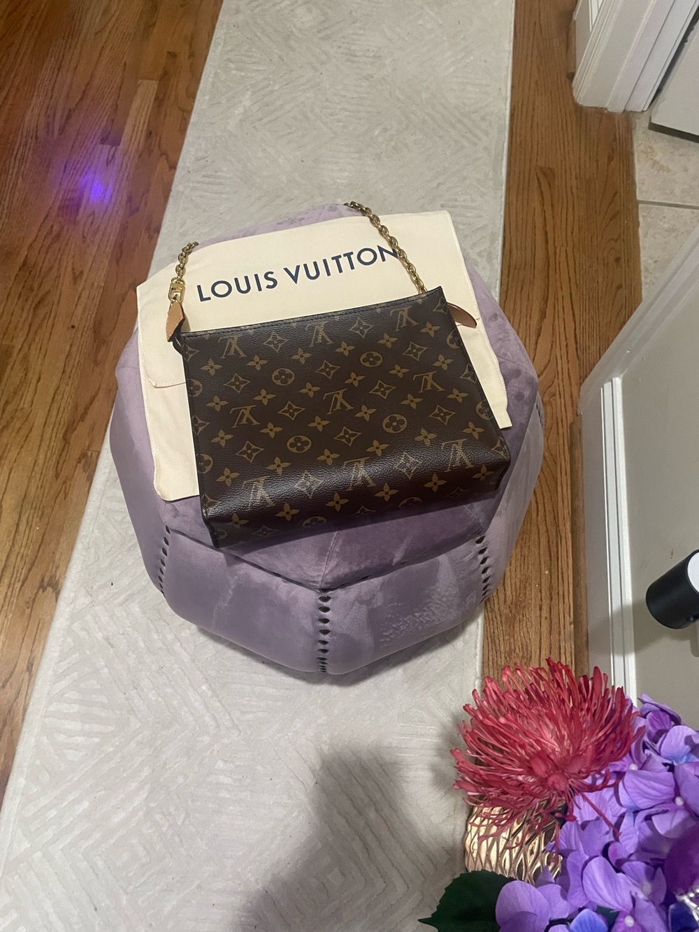 Louis Vuitton Monogram Canvas Shoulder Bag with Gold Chain Strap